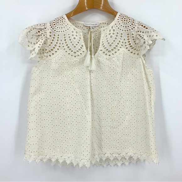 House of Harlow 1960 NWT Ecru Eyelet Lace Ruffled Sleeve Tie Front Top, Small - Picture 12 of 16
